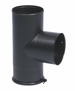 Enkelwandig 153 mm  T-stuk met dop zwart